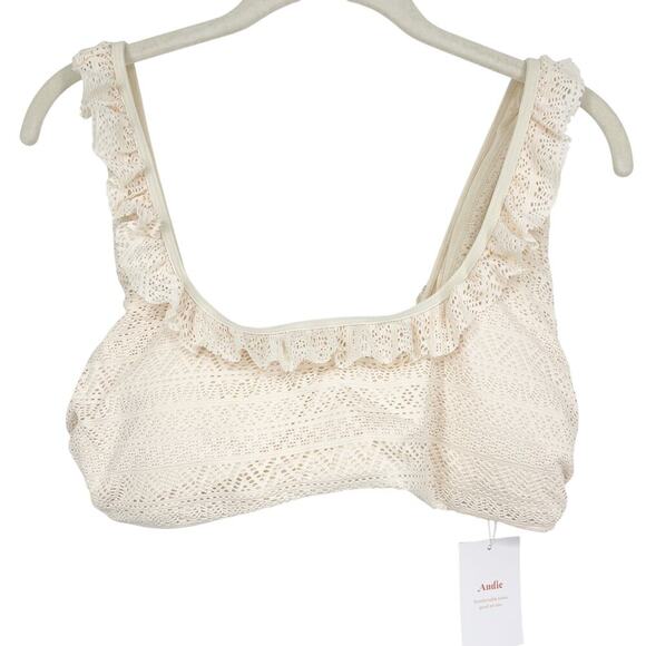 Andie Swim The Hydra Lace Ruffle Trim Bikini Top Vanilla Cream Large NWT - Picture 2 of 6